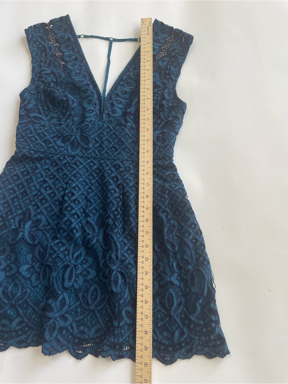 Free People Deep V-Neck Sapphire Blue Teal Lace Mini Dress Urban Outfitters T - Picture 11 of 15